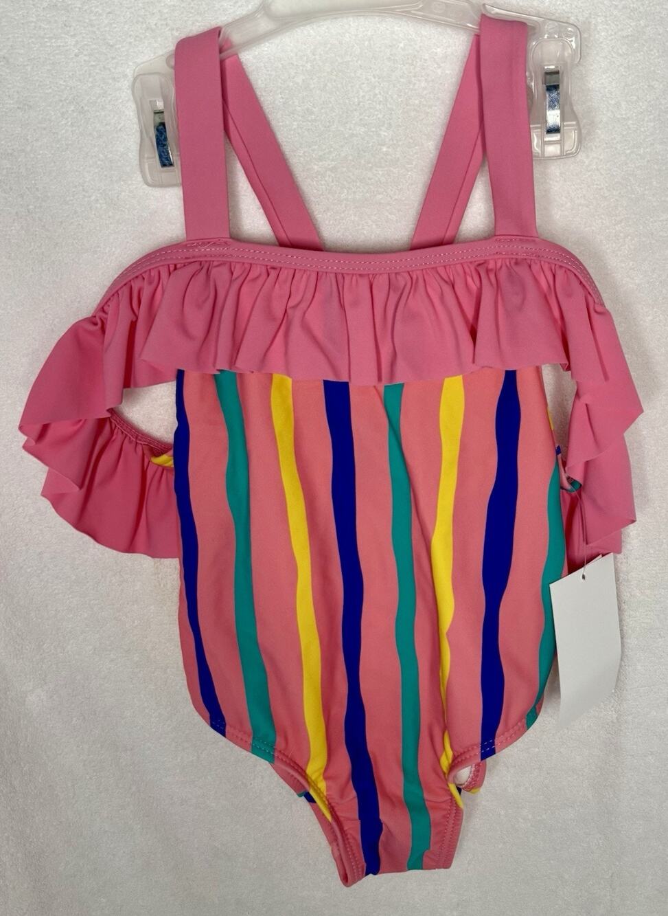 3T CUTE Toddler Girl Pink Striped One-Piece Bathing Suit w/Ruffles Keyhole Back